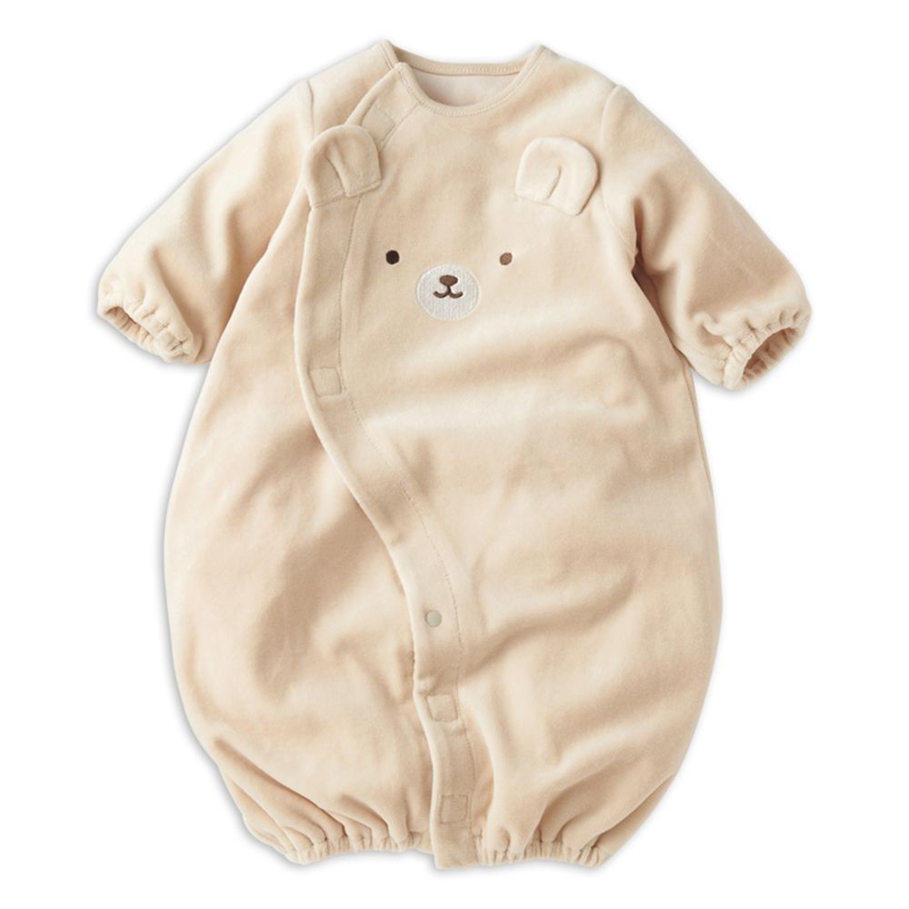 長袖連身衣-穿衣練習 穿脫方便省時-淺卡其色 (50~60cm)