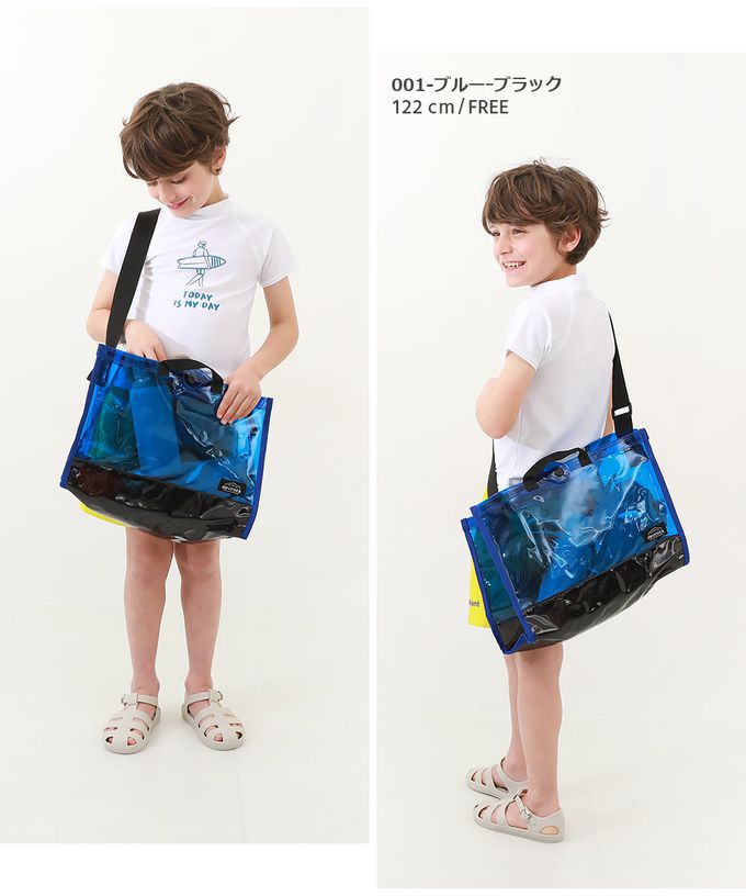 日本 devirock - 大容量PVC防水游泳/玩水包(附背帶)-桃紅x白 (35x26x17cm)