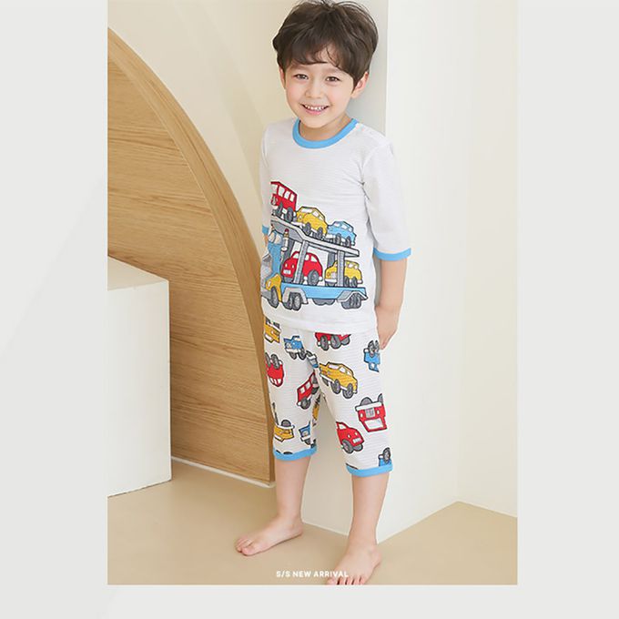 正韓 Puco - 超優質嬰幼兒/兒童七分袖100% 有機純棉家居服/睡衣-車車家族