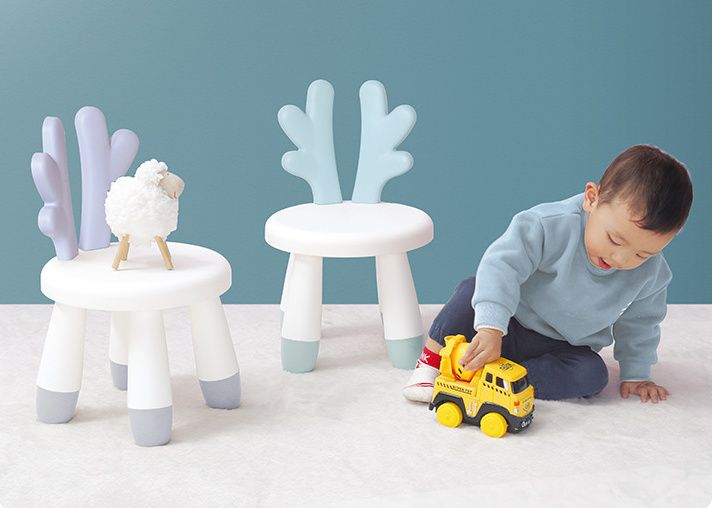 童趣兒童加厚塑膠矮凳(組裝款)-麋鹿角-藍色 (30x26x46cm)