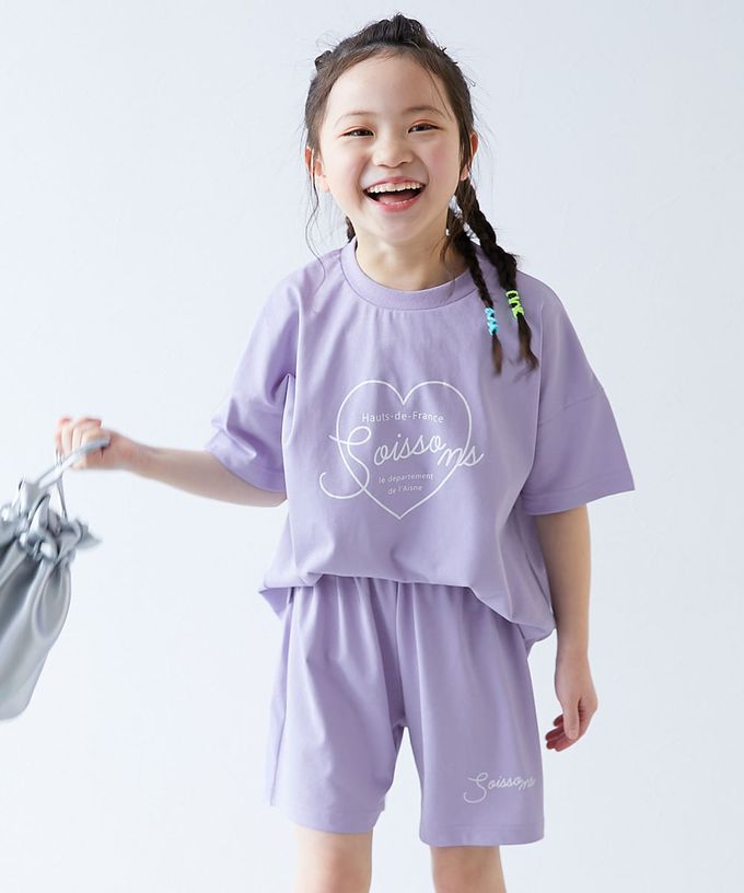 日本 devirock - 接觸涼感 寬版清爽短袖套裝-愛心logo-淺紫