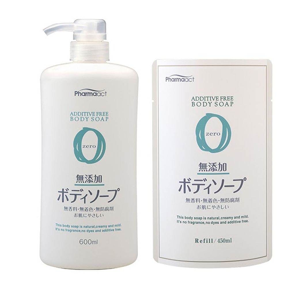 日本熊野油脂 KUMANO - PharmaACT 無添加沐浴乳-1瓶1補實用組-600ml*1+450ml*1
