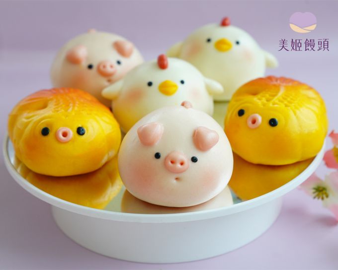 美姬饅頭 - 吉祥三寶鮮乳造型紅豆包-6入