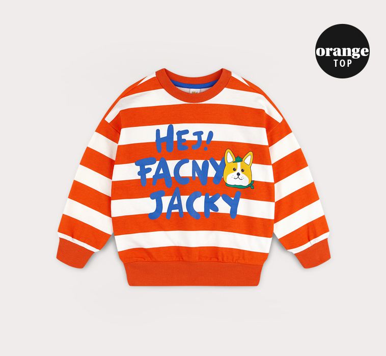 韓國 HEJMINI - 鬥牛犬條紋相間套裝-橘紅