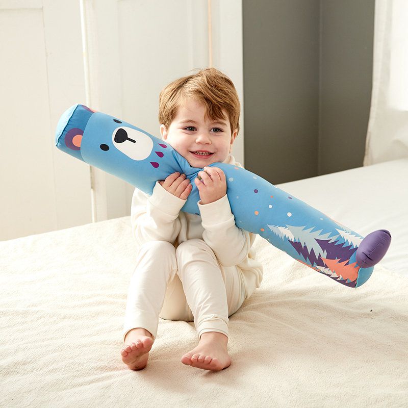 正韓Hello HiZoo - 純手工製多功能防蟎抗菌兒童長條抱枕/靠枕/睡眠輔助枕/側睡抱枕(小款)-守護熊