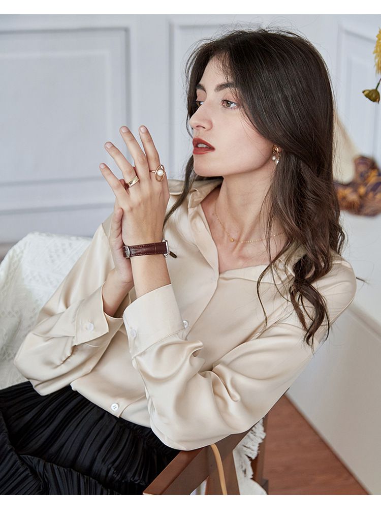 法式氣質長袖襯衫-香檳色