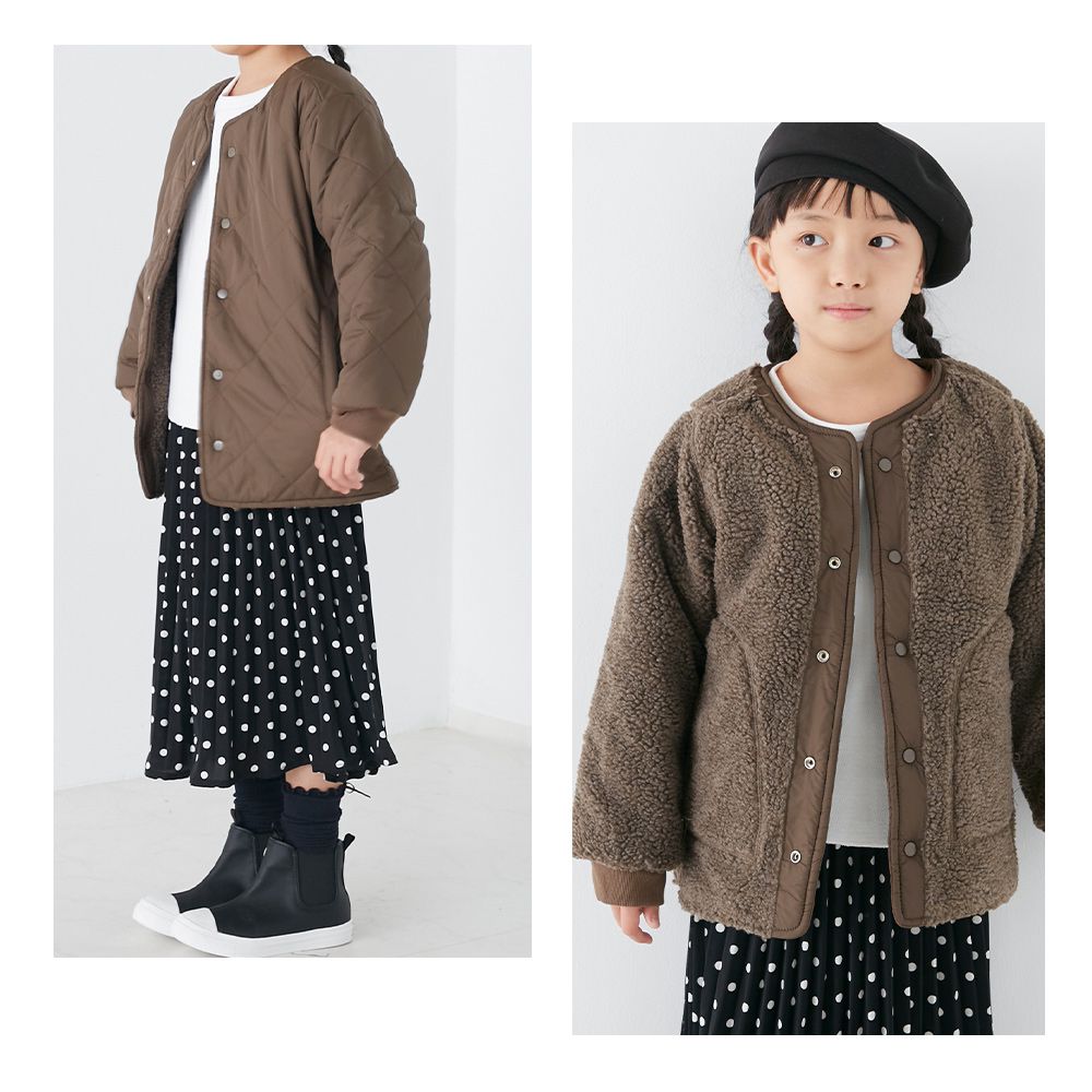 日本 OMNES - 2WAY兩穿絎縫泰迪熊保暖外套(兒童)-淺米杏