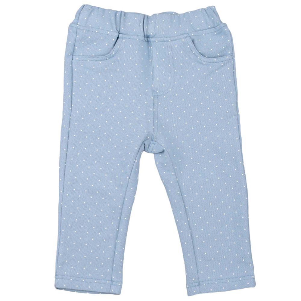 akachan honpo - 7分彈性褲-白色小圓點-淺藍色