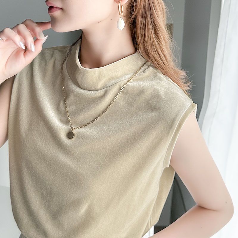 日本 Classical Elf - 高級絨感立領無袖上衣-孔雀藍