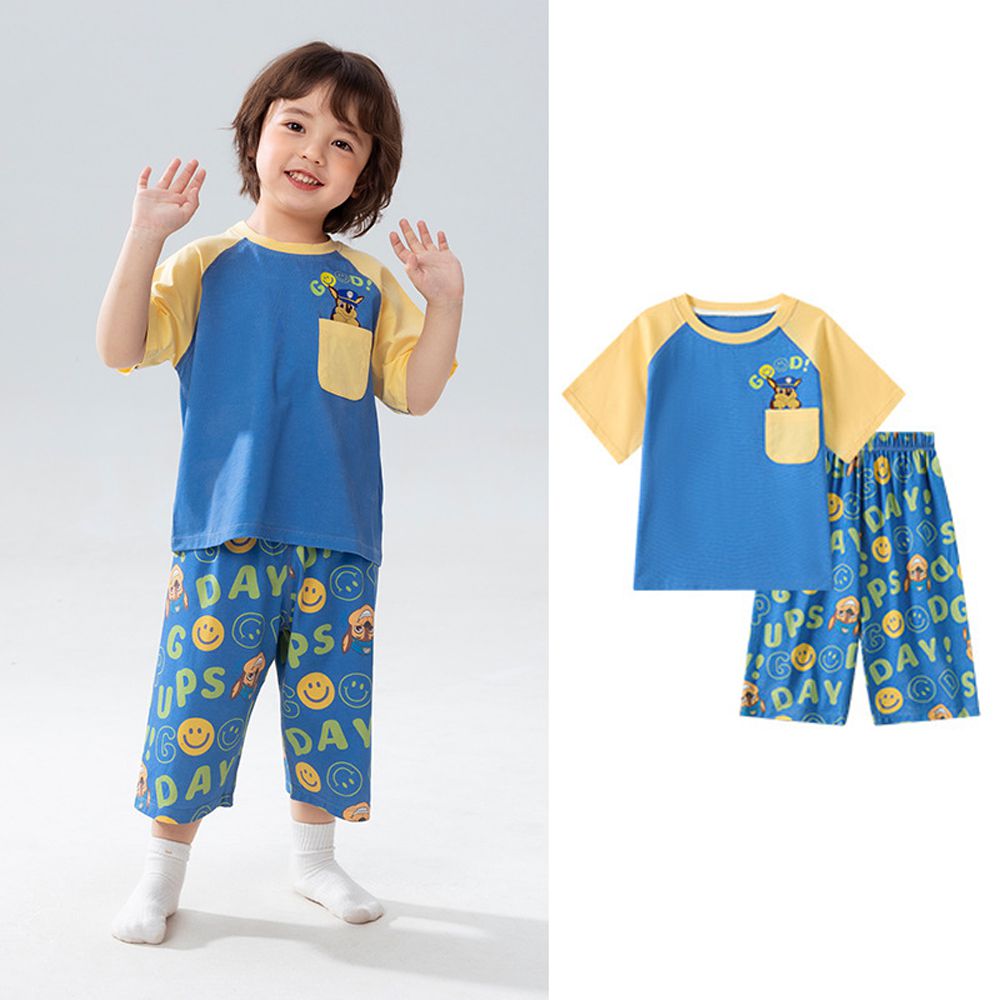卡通汪汪隊萊賽爾短袖家居服套裝-撞色藍