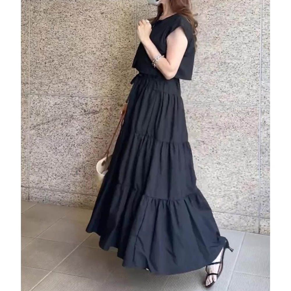 清新蛋糕層次無袖兩件式洋裝-經典黑