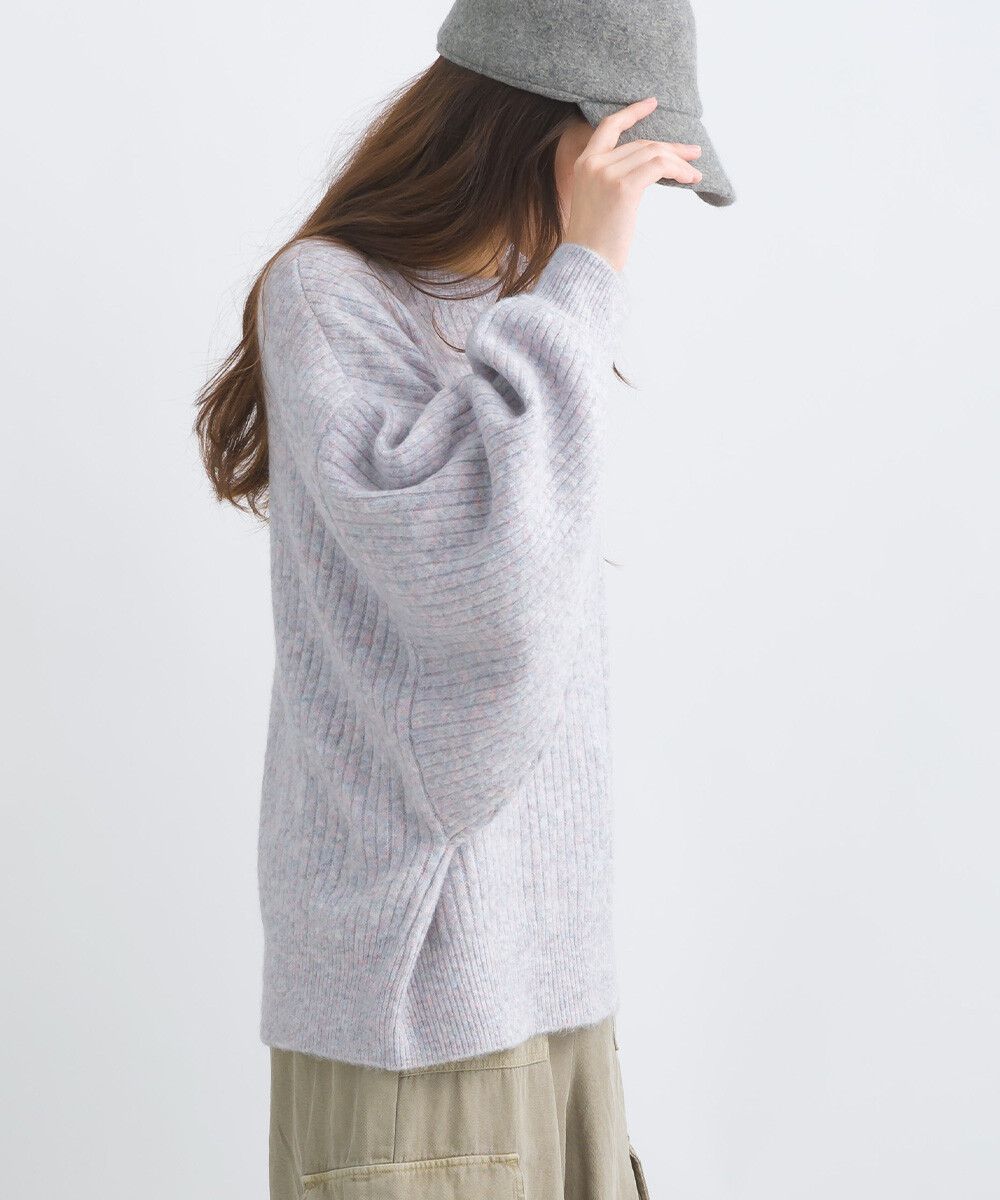 日本女裝代購 - 大寬袖圓領混色針織上衣-米黃