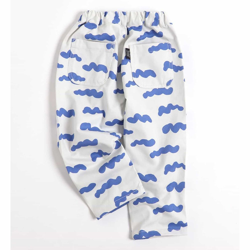 100%棉 百搭繽紛廚師褲-彎曲雲朵-白