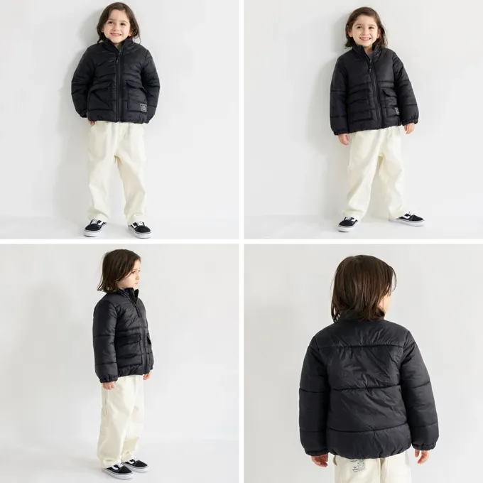 日本 BRANSHES - 簡約素色蓬鬆溫暖鋪棉外套(可機洗)-橘