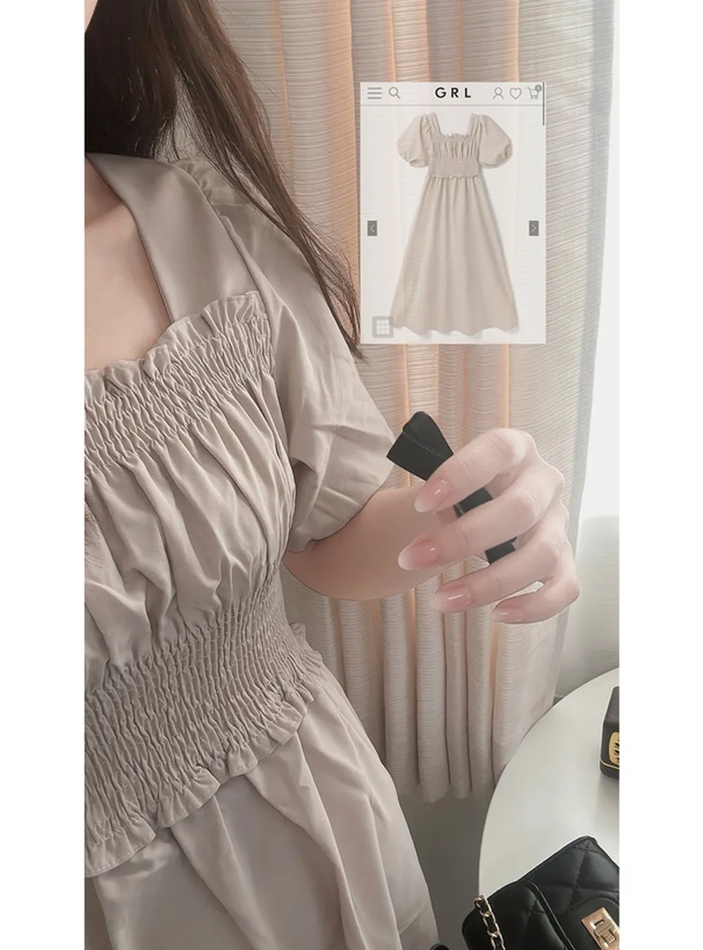 日本 GRL - 優雅公主方領泡泡袖洋裝-星塵藍 (M)