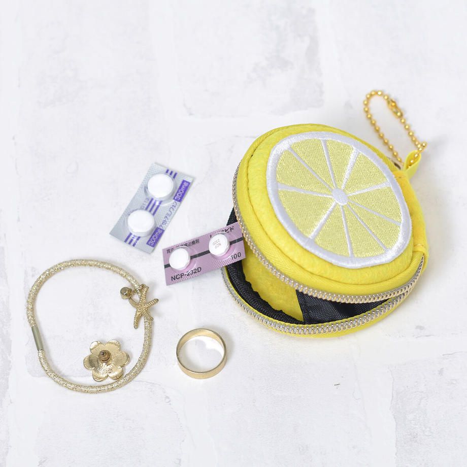 日本P+G design - 刺繡羊毛氈硬式零錢包掛飾-檸檬