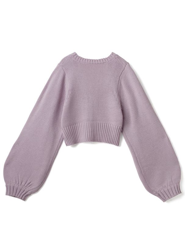 日本 GRL - V領珍珠釦泡泡袖針織外套-淺粉紫 (F)
