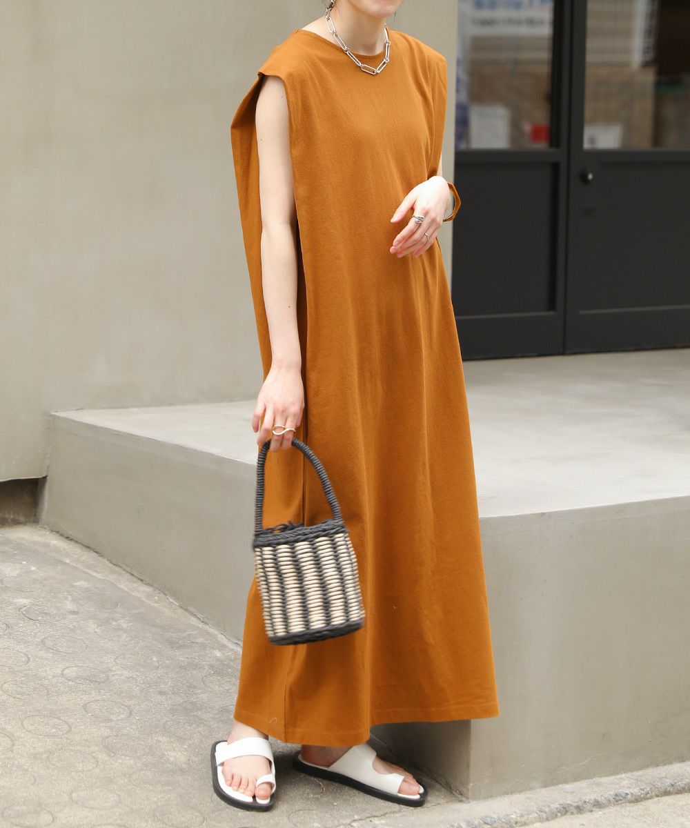 日本 Bou Jeloud - 純棉俐落剪裁涼感無袖洋裝-磚橘