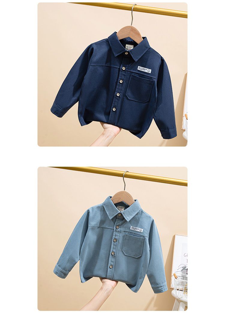 WELLKIDS - 寬松翻領長袖襯衫-灰藍色