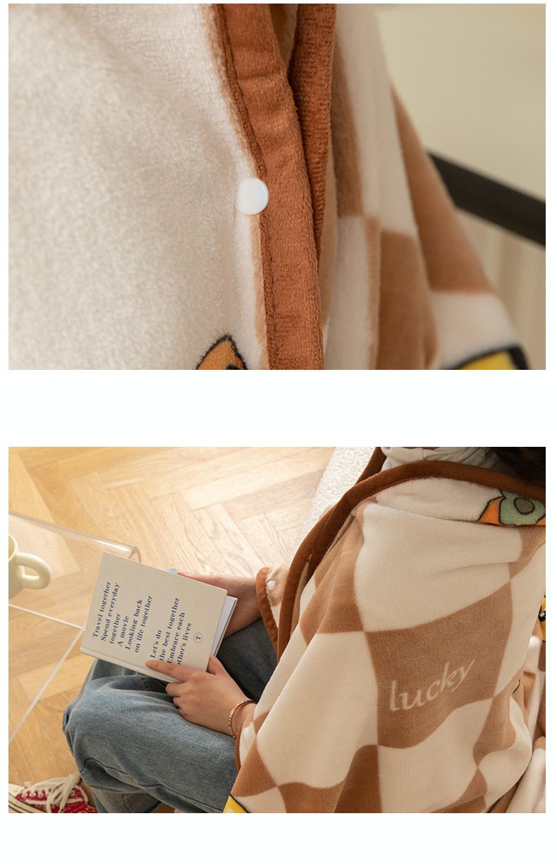 珊瑚絨質感披肩懶人毯｜披、蓋兩用，還能變化穿法親膚保暖❤