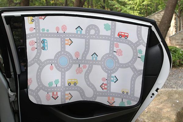 韓國 Lieto baby - 磁鐵式三層抗UV遮陽窗簾-動物過馬路 (67x48cm)