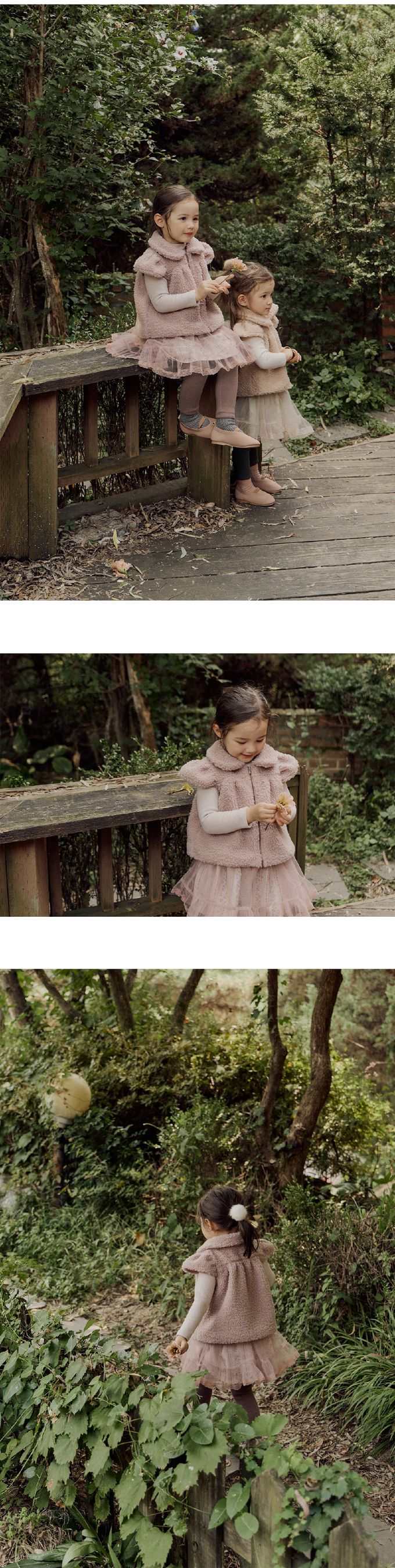 韓國 Puellaflo - 泰迪毛絨拉鍊翻領背心-藕粉