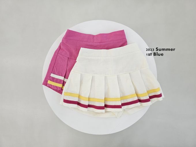 韓國 First Blue - 鬆緊腰運動風百摺褲裙-象牙白