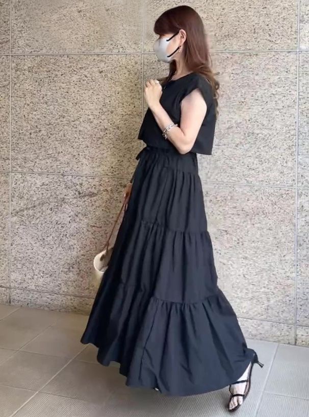 日本 GRL - 清新蛋糕層次無袖兩件式洋裝-奶茶棕