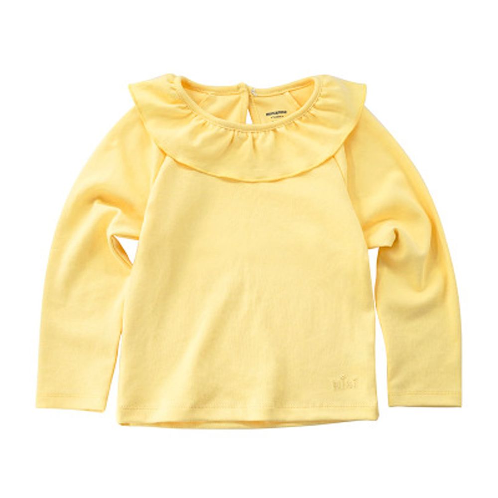 Minizone - 甜美荷葉領素色長袖T恤-黃色