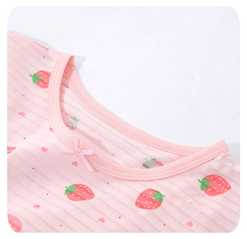 MAMDADKIDS - 竹節棉短袖套裝/家居服-滿園草莓-粉色