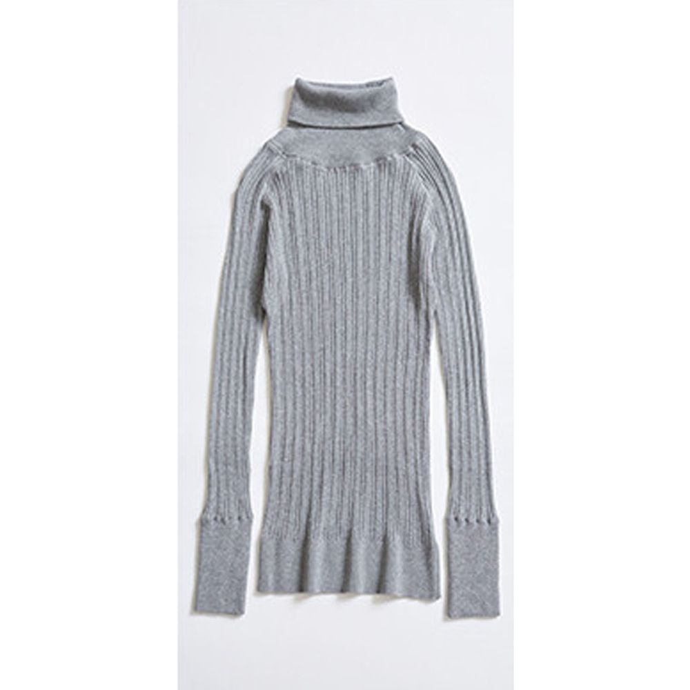 日本 OMNES - [定番]純棉彈性羅紋針織上衣-高領-灰-1250