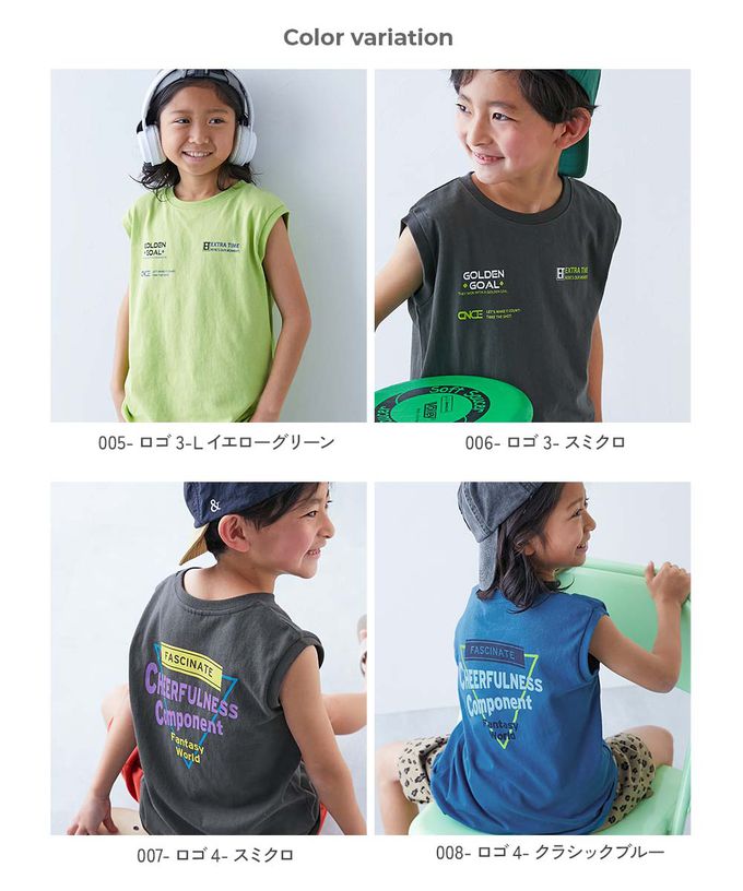 日本 devirock - 100%棉 定番印花寬版無袖上衣-背後正方形-灰黑