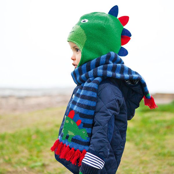 英國 JoJo Maman BeBe - 保暖舒適羊毛帽-綠色恐龍 (0-12M)