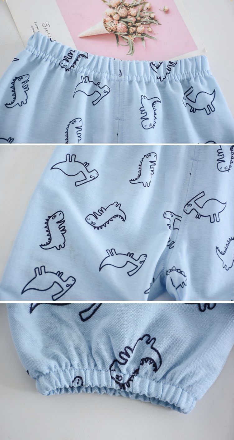 冰絲棉麻九分防蚊褲-可愛恐龍-淺藍色