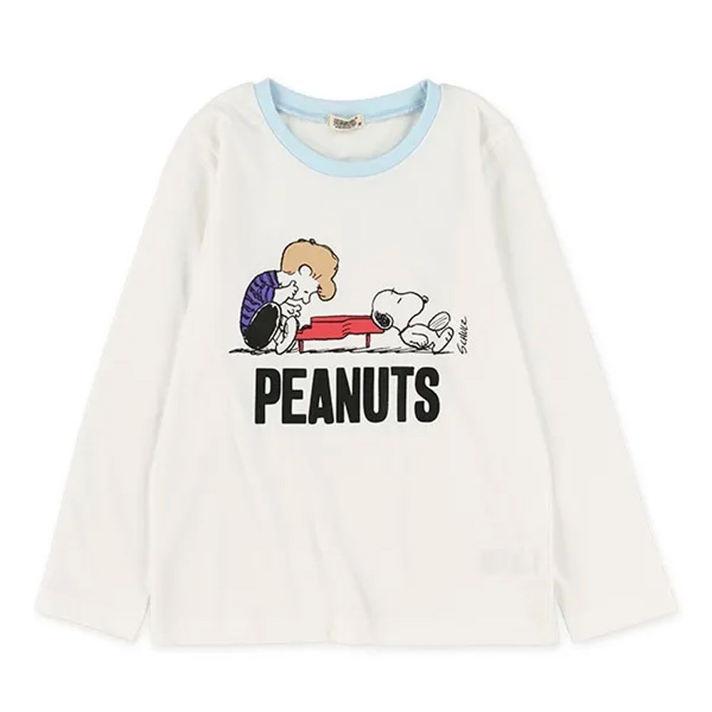 卡通人物史努比印花薄長袖上衣-白