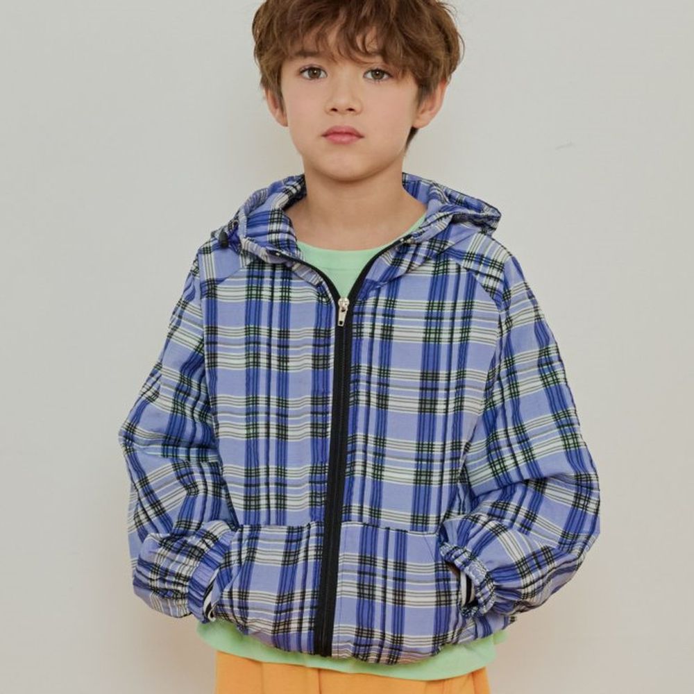 ERINJ 換季必備！擋風連帽外套-格紋-藍