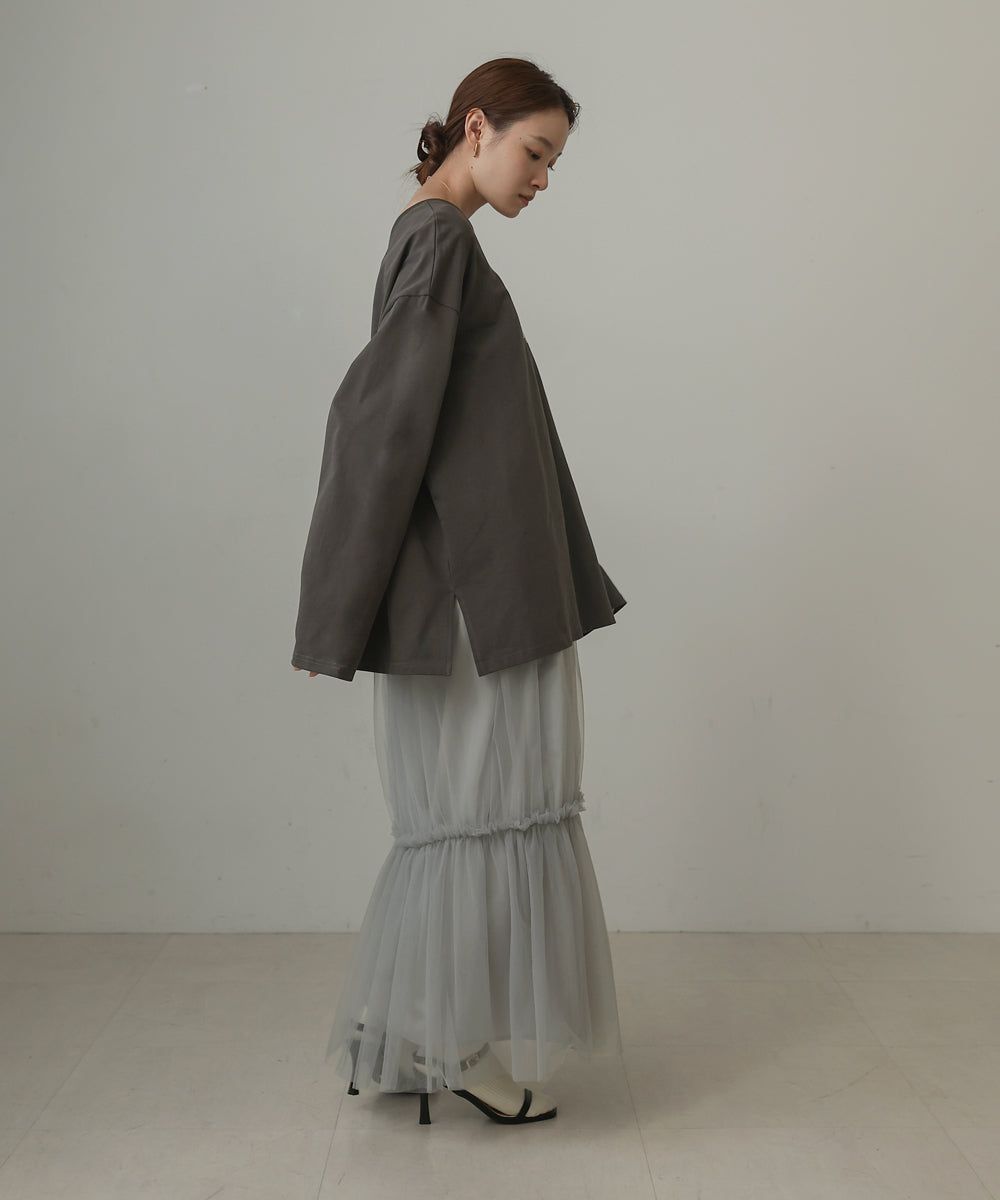 日本 Bab - 100%棉 寬鬆落肩印花長T-深灰