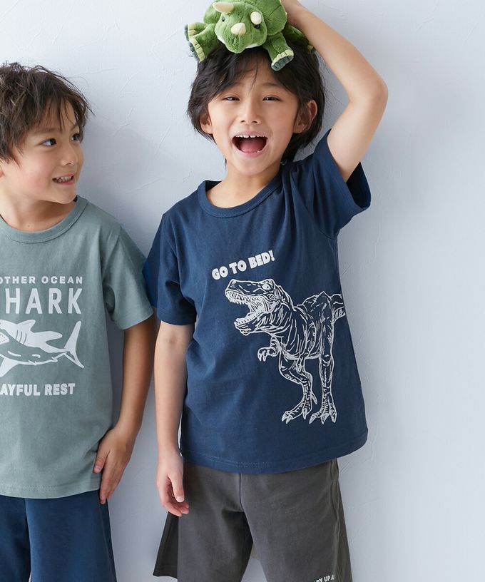 日本 devirock - 100%棉 短袖家居服/睡衣套裝-花朵標語-黃