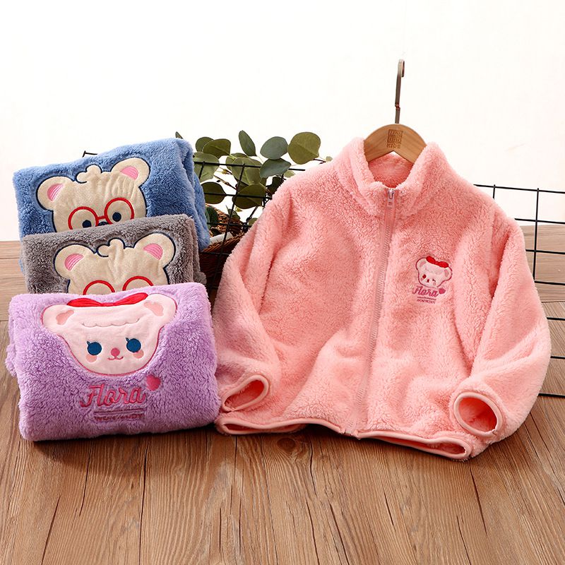 MAMDADKIDS - 舒棉絨保暖外套-小熊-灰色