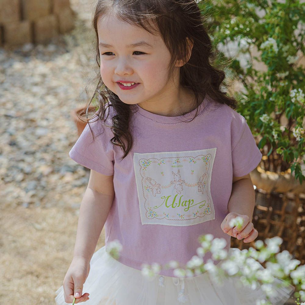 兔兔花園布印短袖上衣-粉