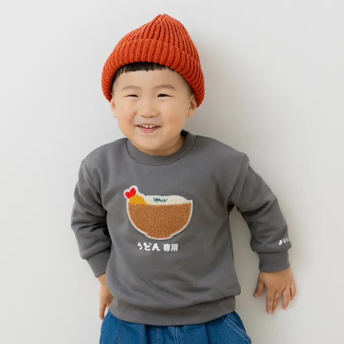 日本 Chil2 - 食物立體刺繡長袖上衣-拉麵-卡其杏