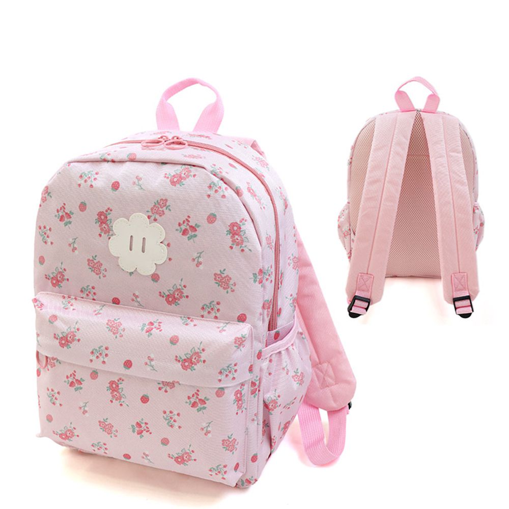 機能大容量童趣風減壓兒童背包(14L)-草莓小花-粉紅 (35x26x14cm)