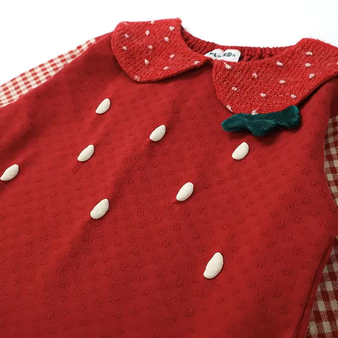 日本 ZOOLAND - 水果樂園 可愛草莓領口長袖上衣-粉紅