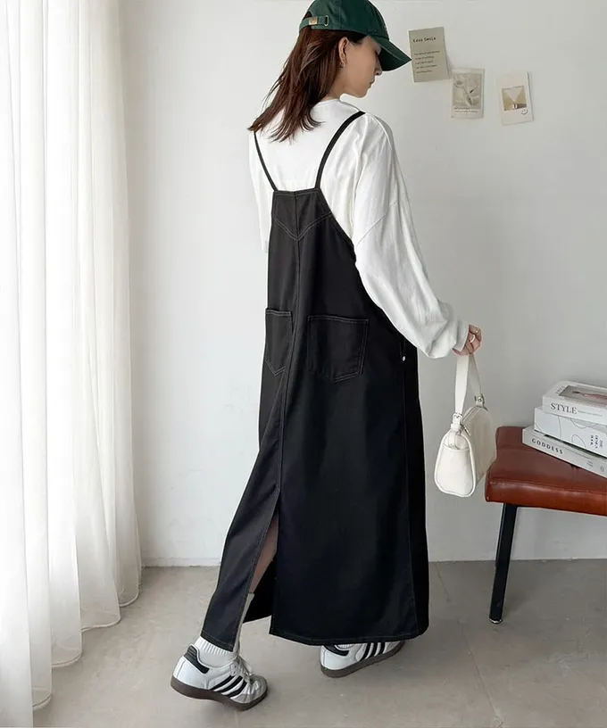 日本 Classical Elf - Java 簡潔修身厚磅半拉鍊吊帶洋裝-奶油米