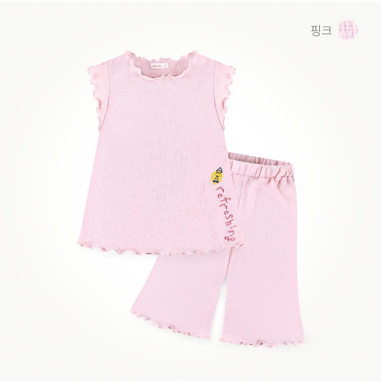 韓國 milk mile - 卷卷邊皺褶感寬褲套裝-藍