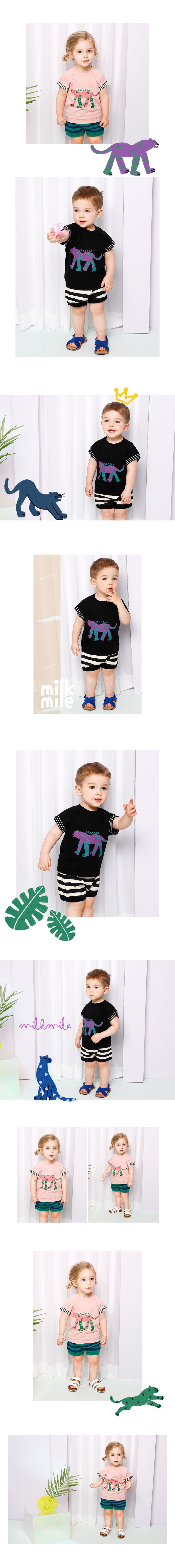 韓國 milk mile - 條紋花豹套裝-黑