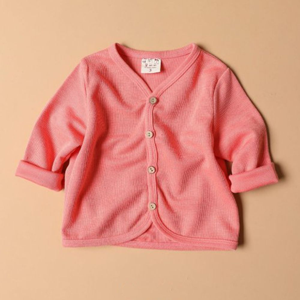 韓國製 - 木釦針織小外套-粉紅