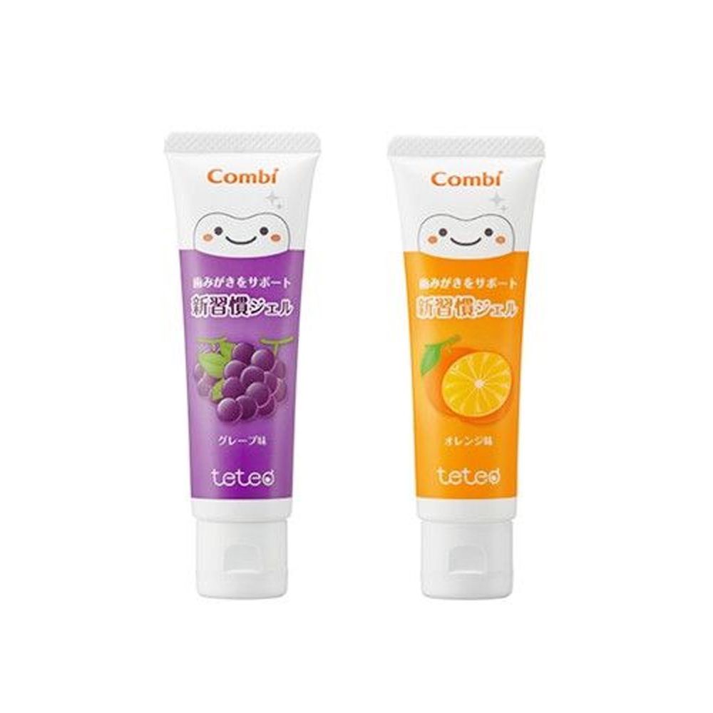 日本 Combi - teteo 幼童含氟牙膏-葡萄*1+橘子*1 (6顆牙(約9個月)以上適用)