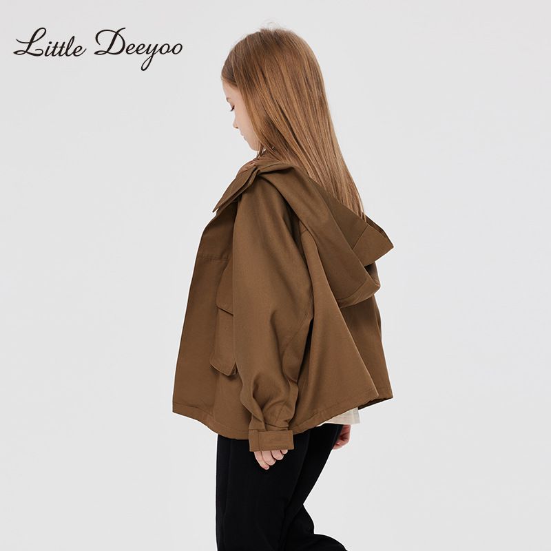 Little Deeyoo - 日系工裝防風連帽風衣外套/衝鋒外套-米白色