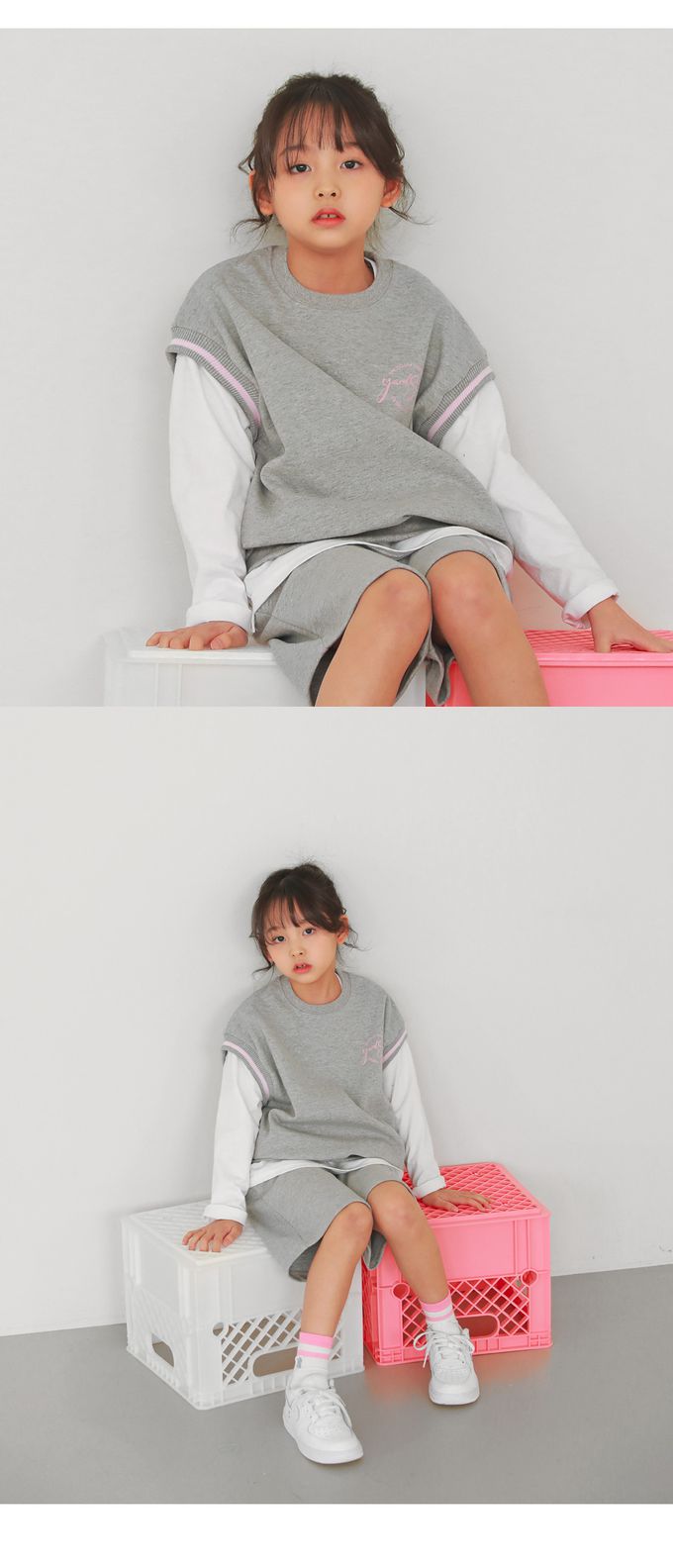 韓國 J KIDS - 甜美風格寬鬆背心短褲套裝-灰